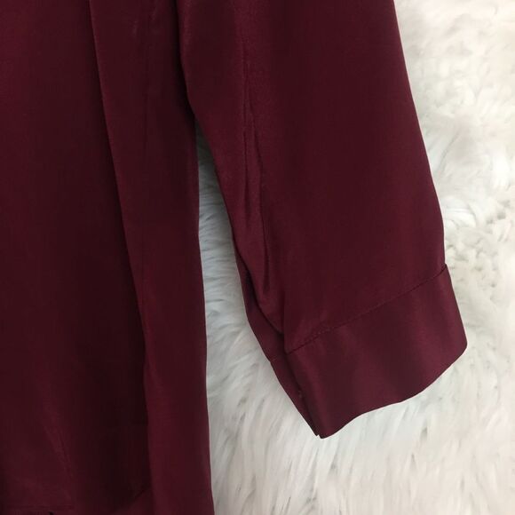 Sandro Burgundy Black Lace 100% Silk Eponyme Blouse Womens Size 8 - Picture 4 of 8